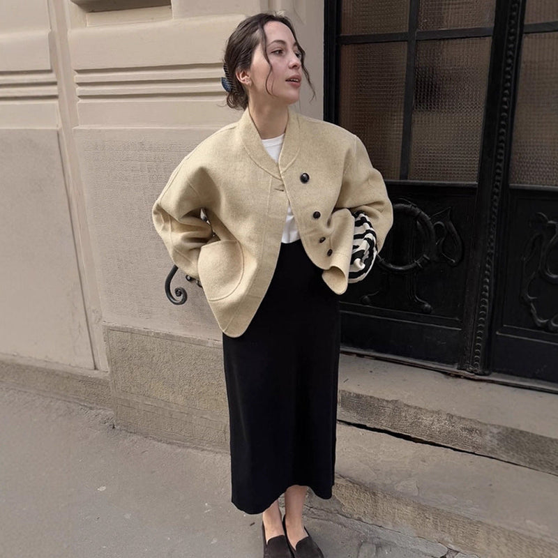 Wolljacke mit Knopfleiste und Puffärmeln für Damen