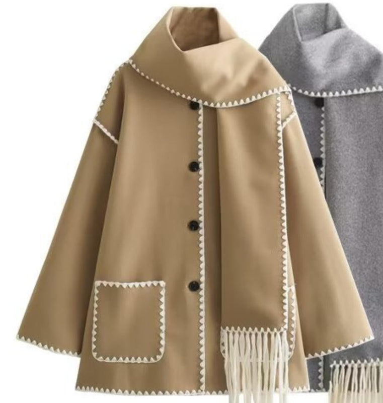 Damen Mantel mit Fransen und Knopfleiste