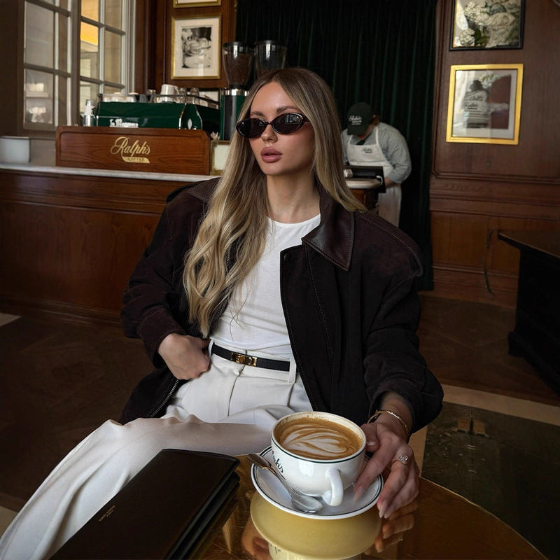 Kunstledermantel mit klassischem Kragen für Damen