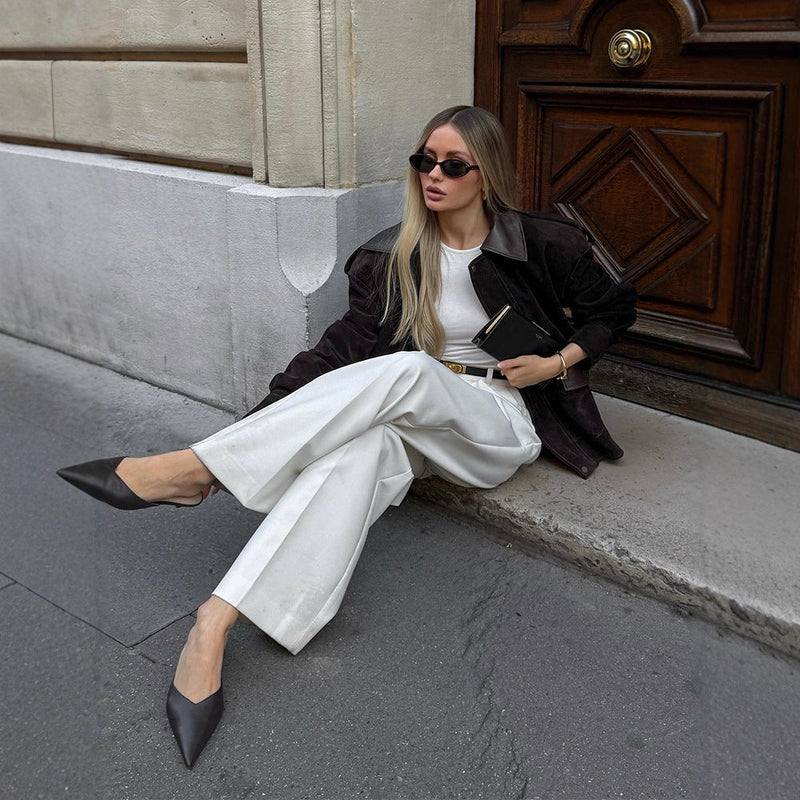 Kunstledermantel mit klassischem Kragen für Damen