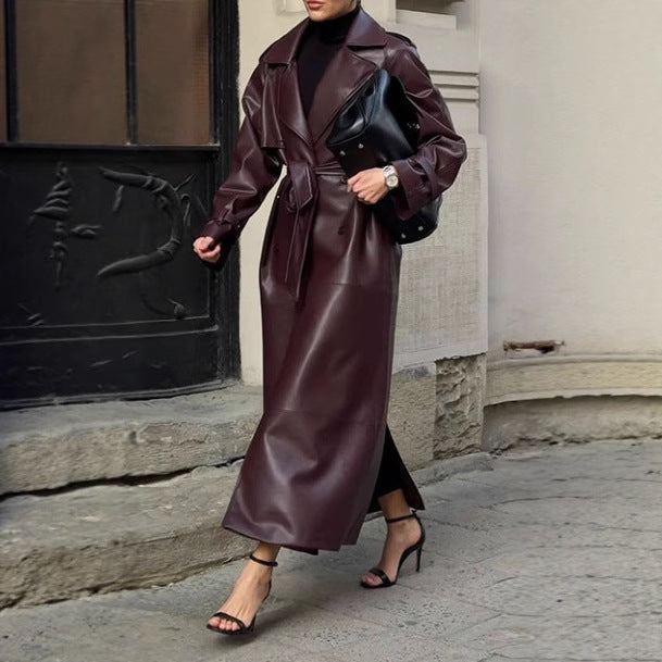 Trenchcoat aus Kunstleder für Damen mit Taschen