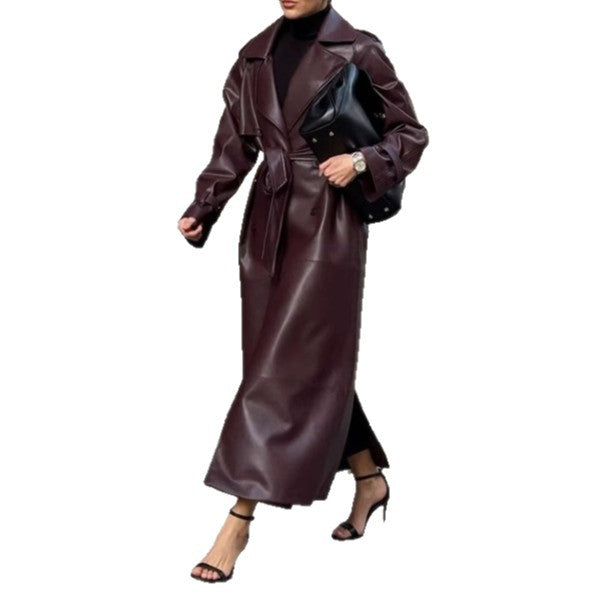 Trenchcoat aus Kunstleder für Damen mit Taschen
