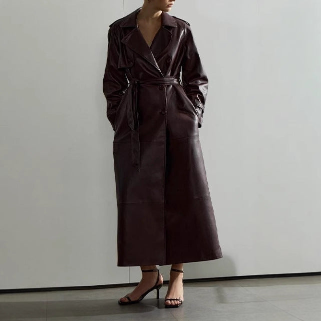 Trenchcoat aus Kunstleder für Damen mit Taschen