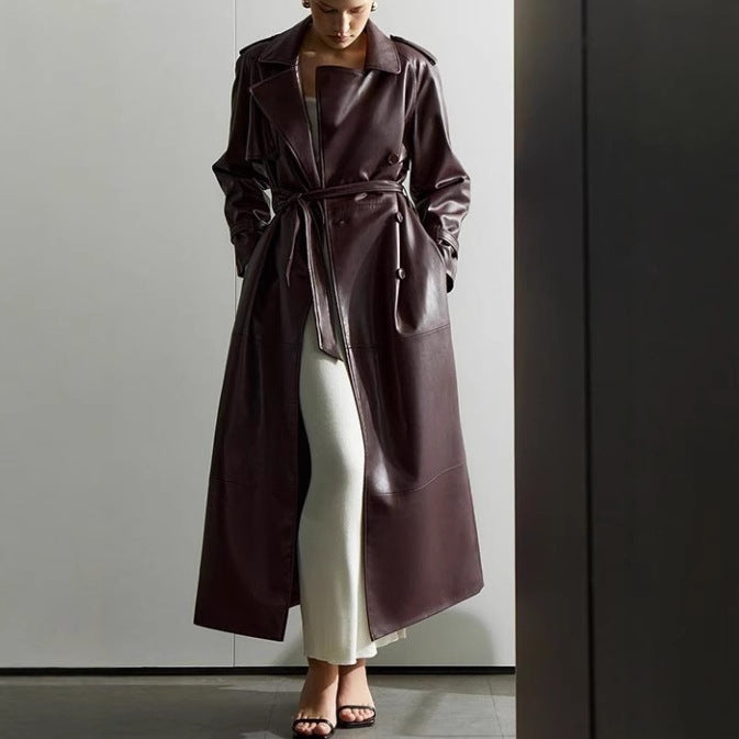 Trenchcoat aus Kunstleder für Damen mit Taschen