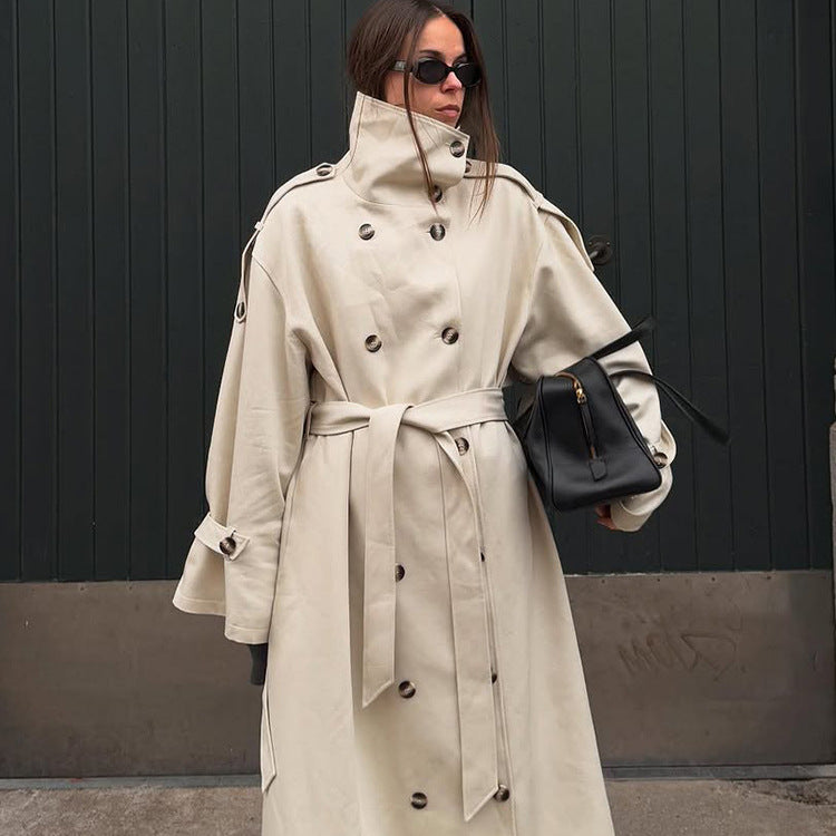 Doppelreihiger Trenchcoat mit hohem Kragen für Damen