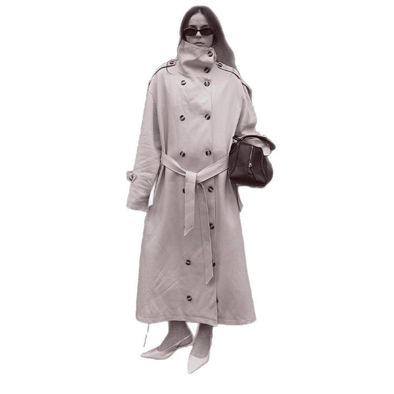 Doppelreihiger Trenchcoat mit hohem Kragen für Damen