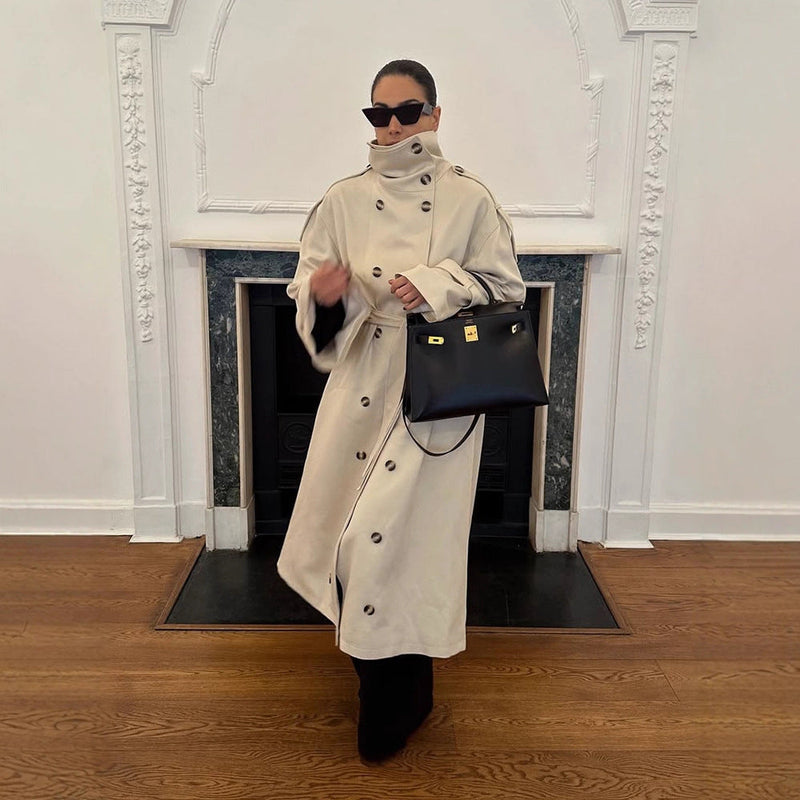 Doppelreihiger Trenchcoat mit hohem Kragen für Damen