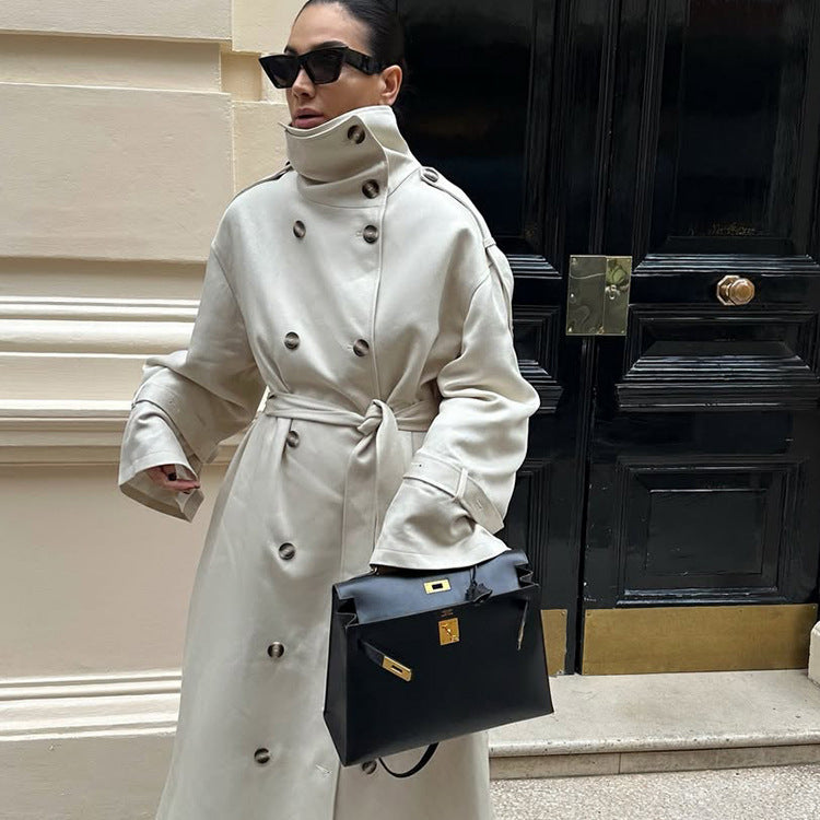 Doppelreihiger Trenchcoat mit hohem Kragen für Damen