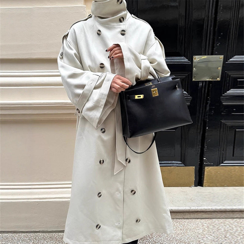 Doppelreihiger Trenchcoat mit hohem Kragen für Damen