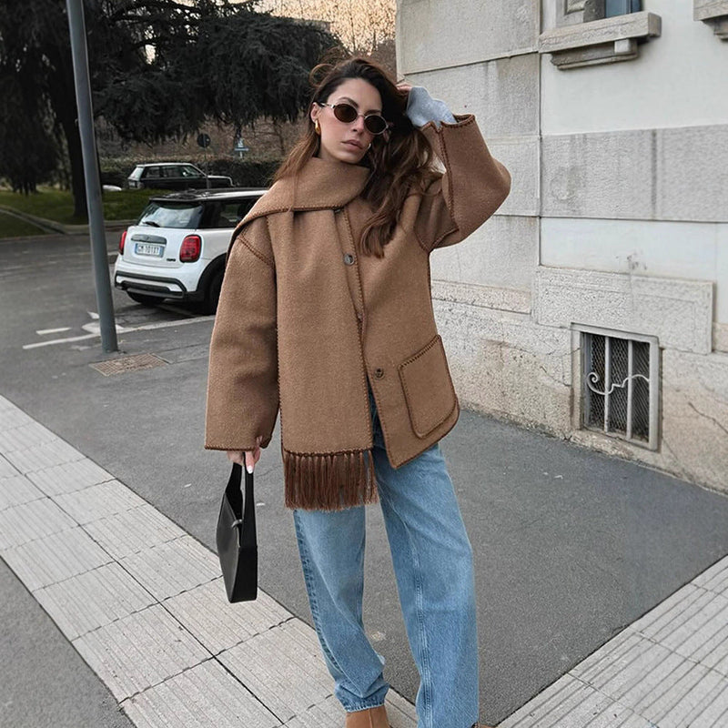 Übergroßer Mantel mit Fransen für Damen