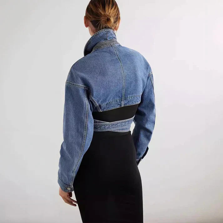 Avah - Kurze jeansjacke mit verstellbarem gürtel