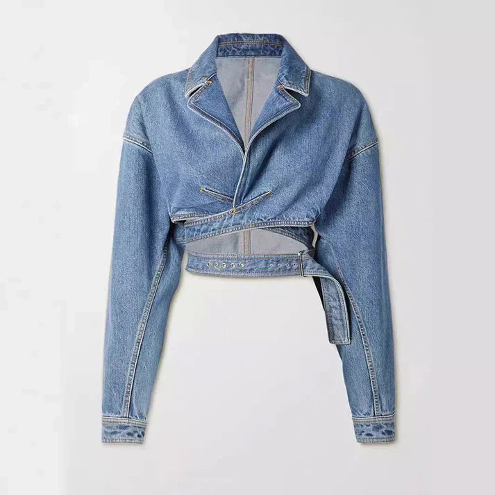 Avah - Kurze jeansjacke mit verstellbarem gürtel