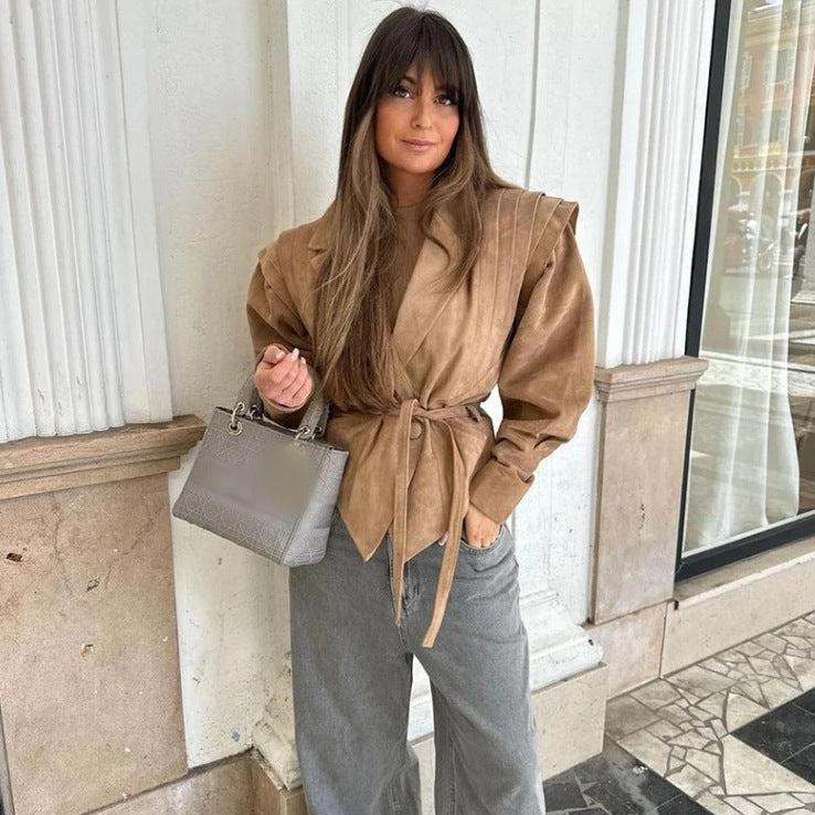 Faux-Leder Bikerjacke für Damen mit verstellbarem Gürtel