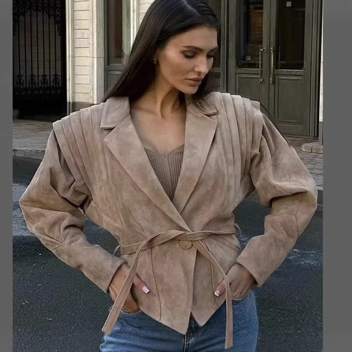 Faux-Leder Bikerjacke für Damen mit verstellbarem Gürtel