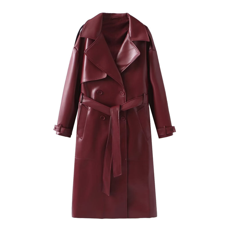 Faux-Leder Trenchcoat für Damen mit verstellbarem Gürtel