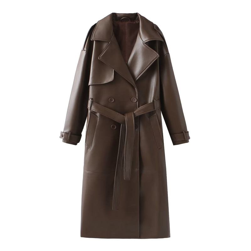 Faux-Leder Trenchcoat für Damen mit verstellbarem Gürtel