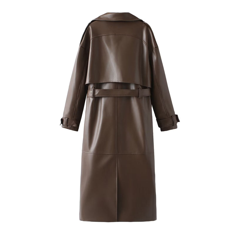 Faux-Leder Trenchcoat für Damen mit verstellbarem Gürtel