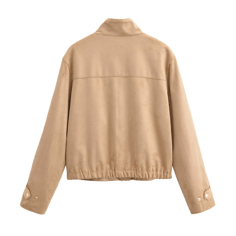 Faux-Lederjacke für Damen mit Stehkragen