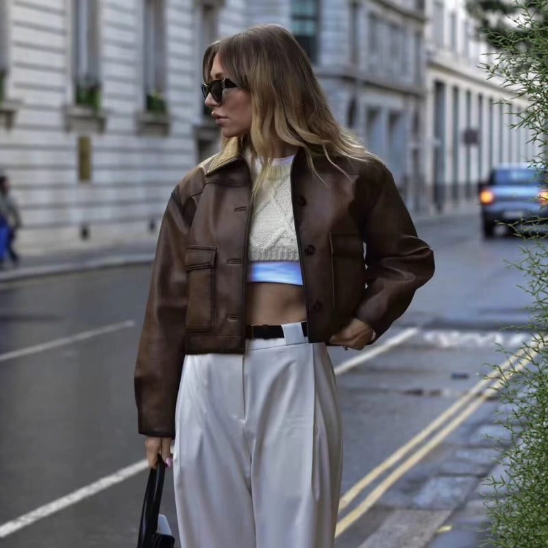 Faux-Lederjacke für Damen mit praktischen Taschen