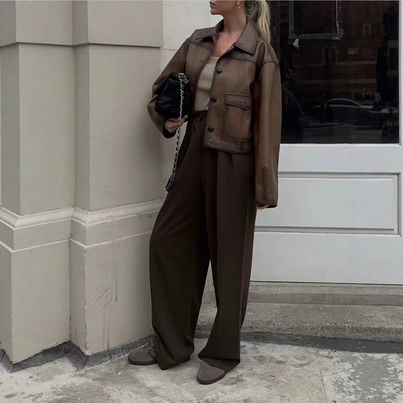 Faux-Lederjacke für Damen mit praktischen Taschen