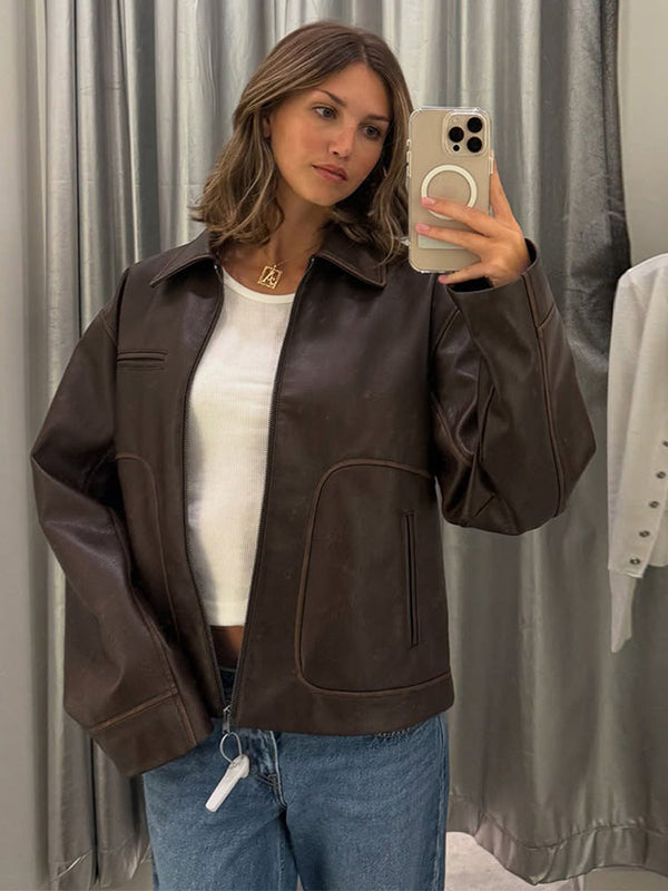 Fauxlederjacke für Damen mit praktischen Taschen