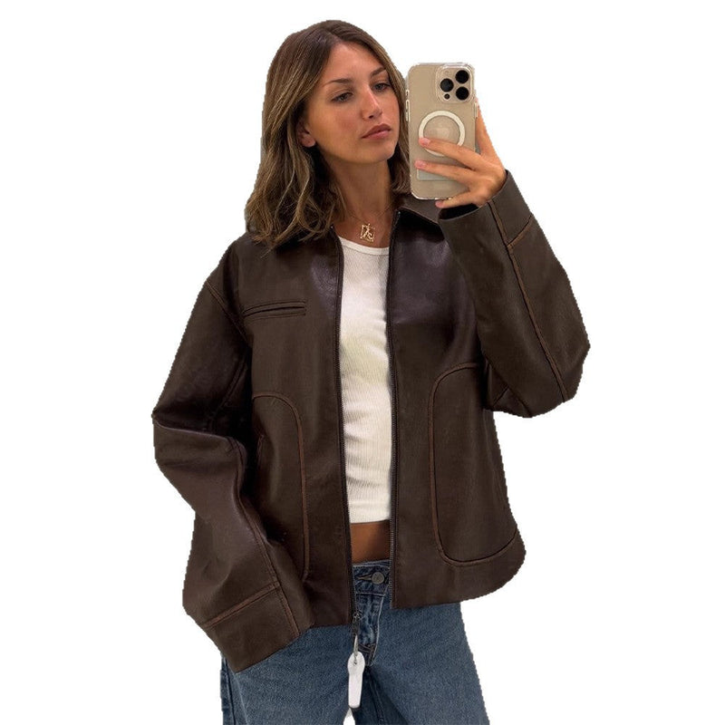 Fauxlederjacke für Damen mit praktischen Taschen
