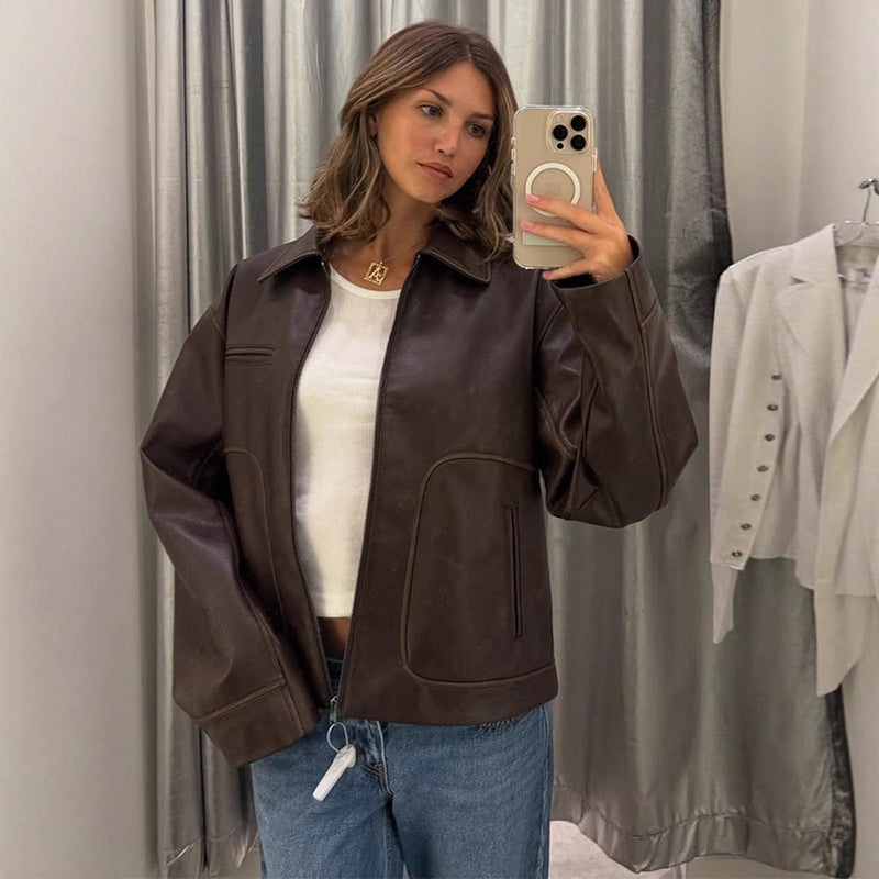 Fauxlederjacke für Damen mit praktischen Taschen