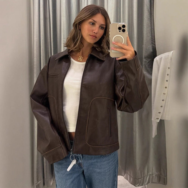 Fauxlederjacke für Damen mit praktischen Taschen