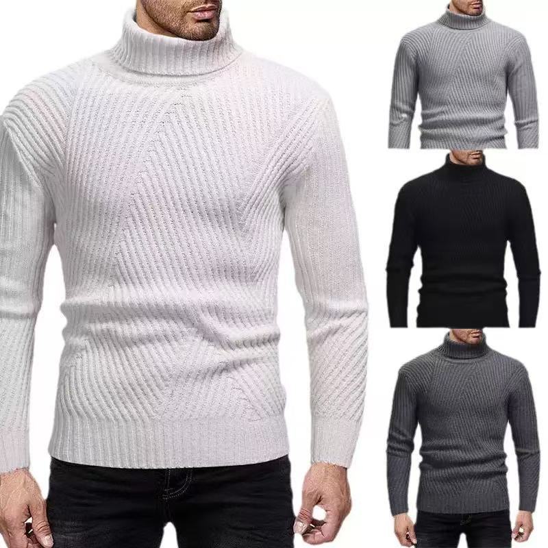Fein gerippter Rollkragenpullover für Herren
