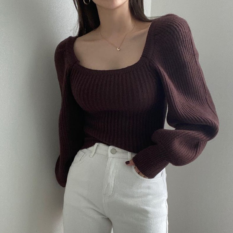 Feinstrickpullover mit eckigem Ausschnitt für Damen