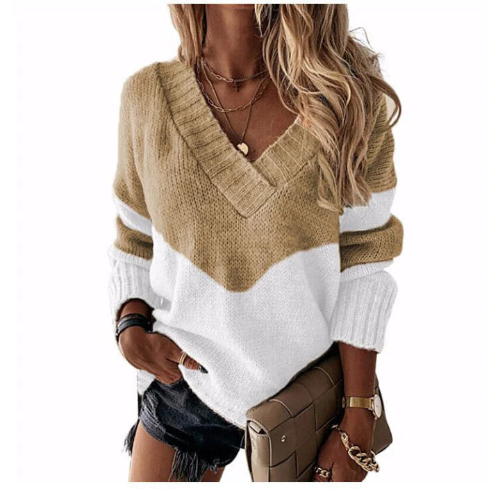 Figurbetonter Strickpullover für Damen mit V-Ausschnitt