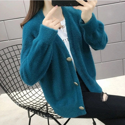Flauschige Strickjacke mit Knopfleiste für Damen