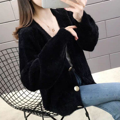 Flauschige Strickjacke mit Knopfleiste für Damen