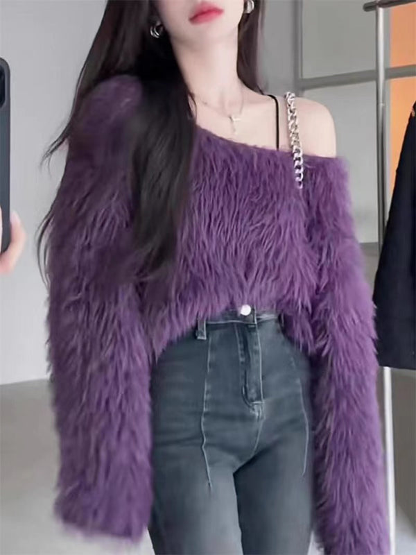 Flauschiger Pullover mit lockerem Schnitt für Damen