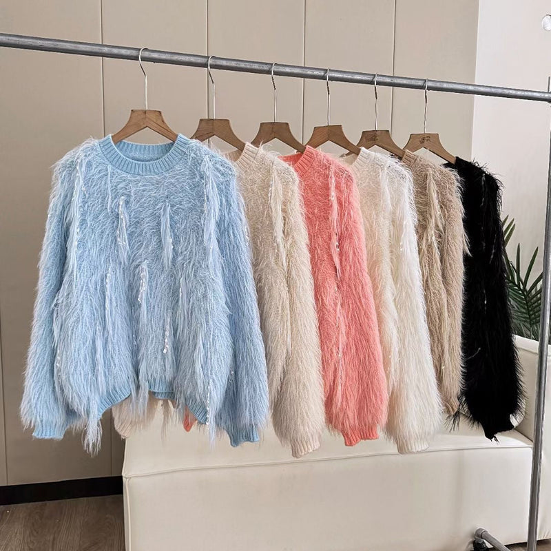 Flauschiger Strickpullover mit Details für Damen