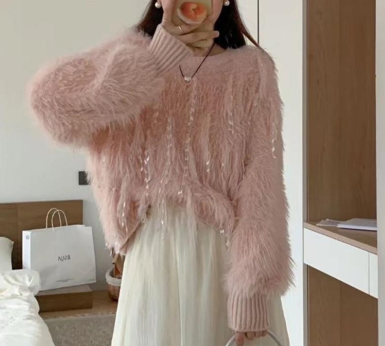 Flauschiger Strickpullover mit Details für Damen