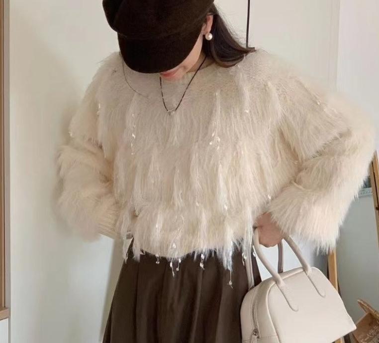 Flauschiger Strickpullover mit Details für Damen