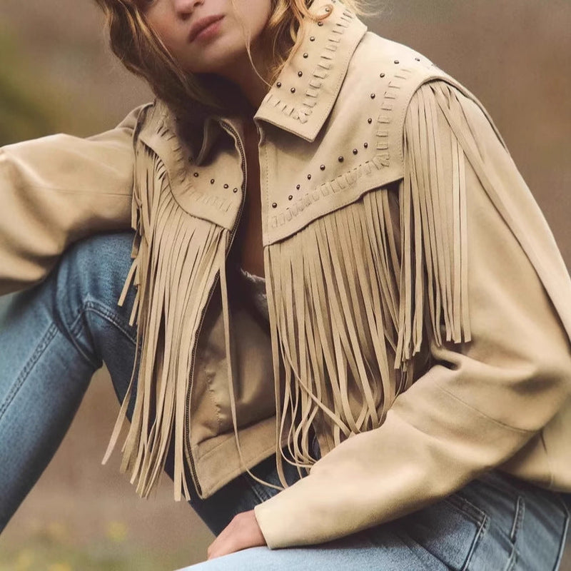 Fransenjacke mit Steinbesatz für Damen