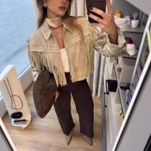 Fransenjacke mit Steinbesatz für Damen