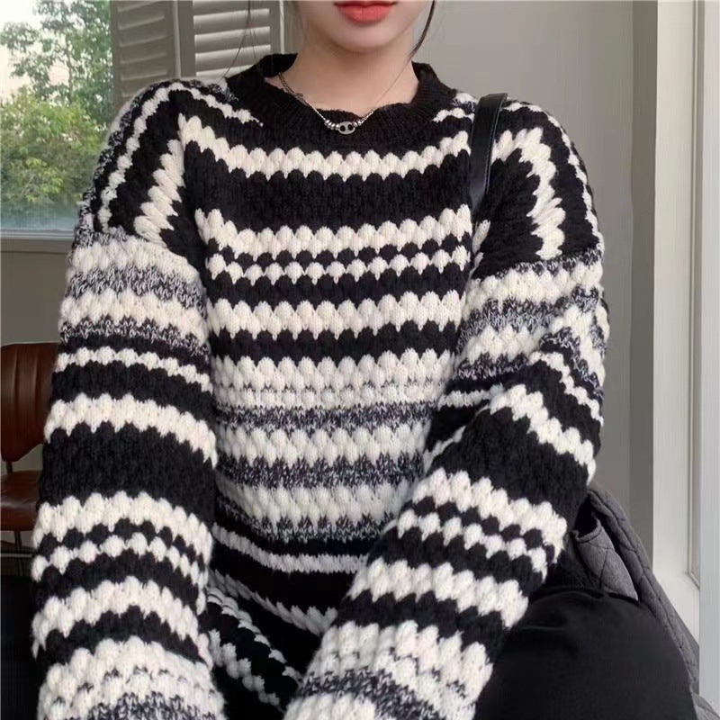Gemusterter Strickpullover mit Struktur für Damen