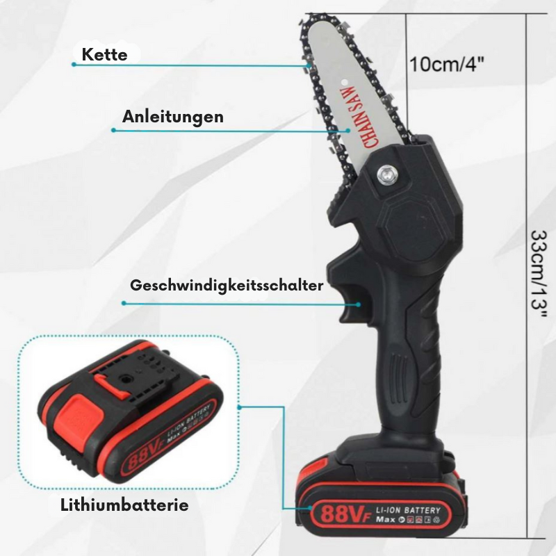 Unisex-Akku-Kettensäge mit wiederaufladbarem Akku 88 V