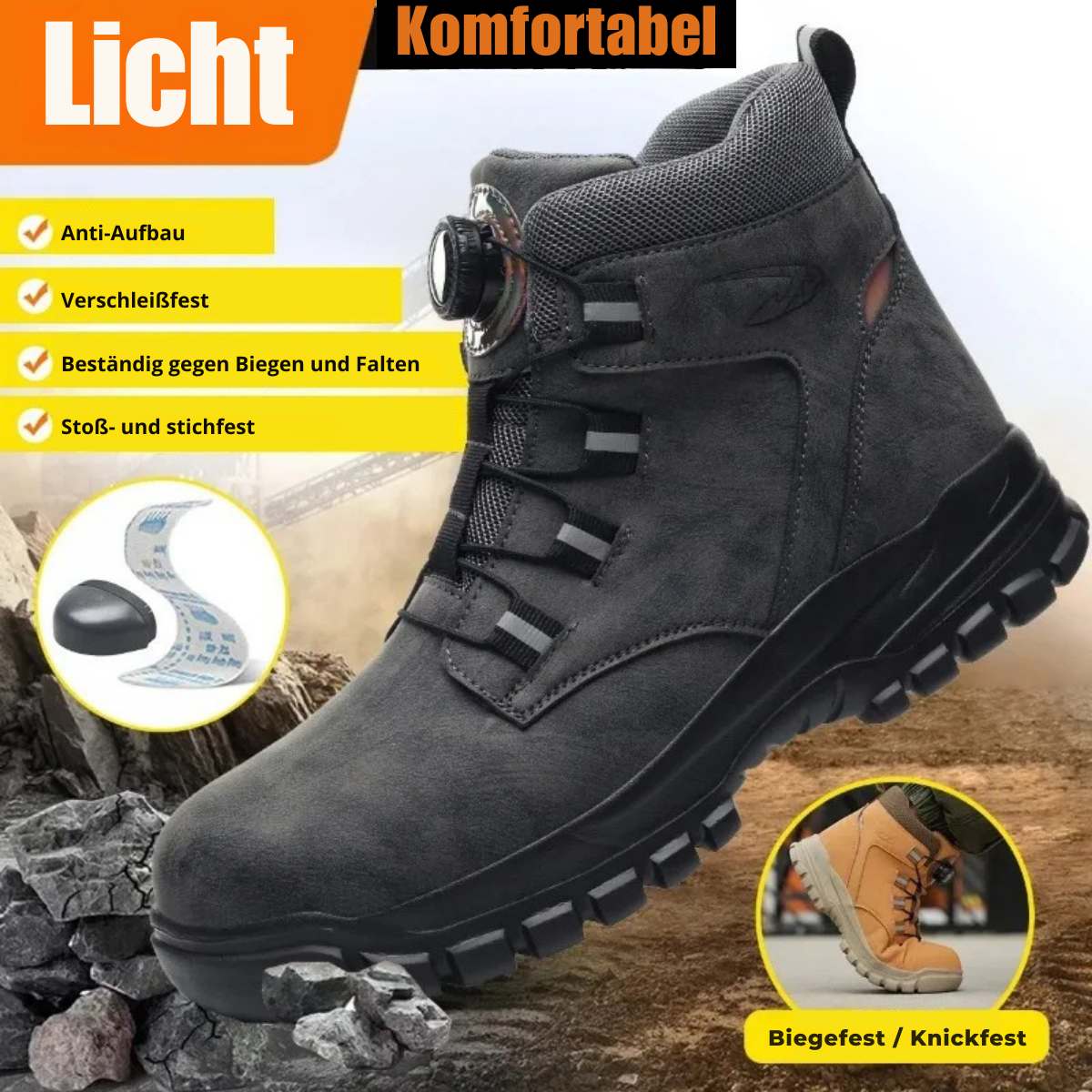 Sicherheitsschuhe für Herren mit Stahlkappe und Drehschnürung