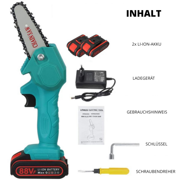Unisex-Akku-Kettensäge mit wiederaufladbarem Akku 88 V