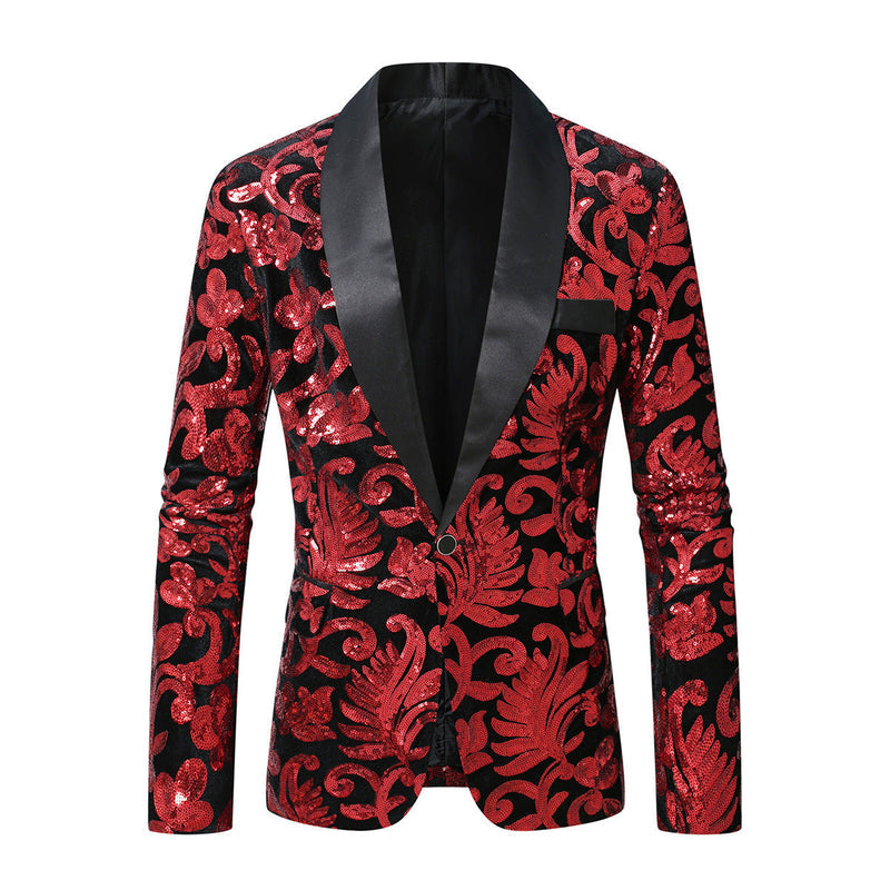 Glitzernder Anzugblazer mit Blumenmuster für Herren
