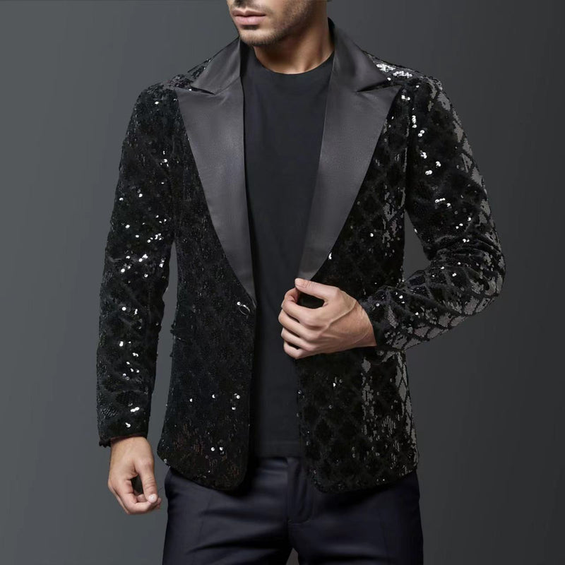 Eleganter Smoking-Blazer für Herren mit Glitzer-Pailletten