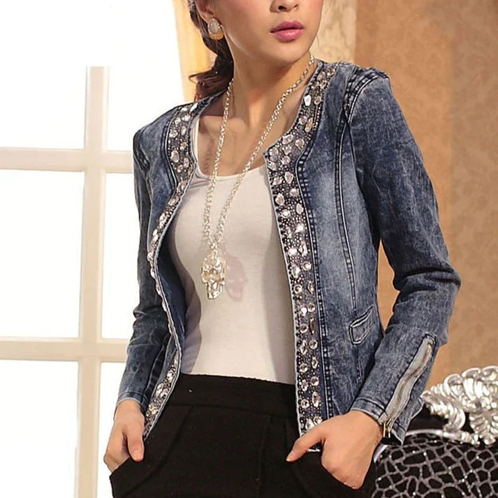 Lena - Blaue Kurzjacke Mit Reißverschluss