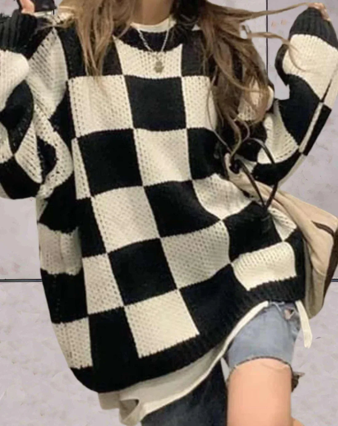 Amalija - Damen strickpullover mit karomuster