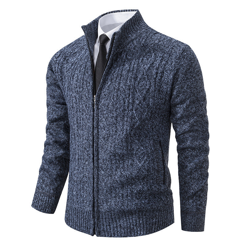Herren-Cardigan mit Stehkragen und Strukturiertem Muster