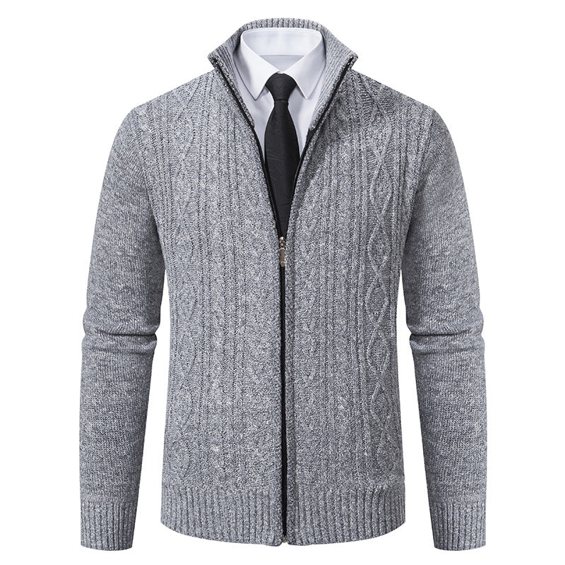 Herren-Cardigan mit Stehkragen und Strukturiertem Muster