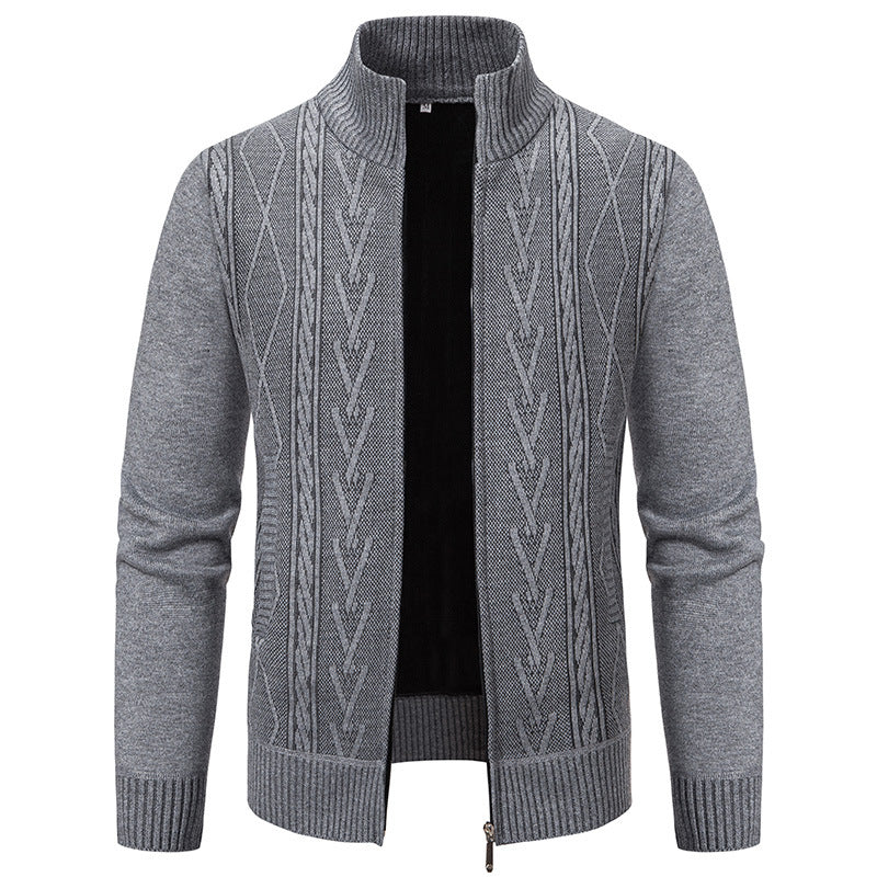 Herren-Cardigan mit Zopfmuster und Hohem Kragen